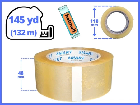zgrzewka hotmelt 48mm x 145yd (132m) smart BEZBARWNA taśma klejąca 48/145 pakowa 6 sztuk
