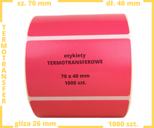 czerwone 70x40 mm etykiety TERMOTRANSFEROWE samoprzylepne 1000 szt.