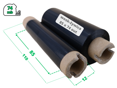 85x74 OUT kalka WOSKOWO-ŻYWICZNA taśma termotransferowa wosk żywica 85 mm 74 m czarna