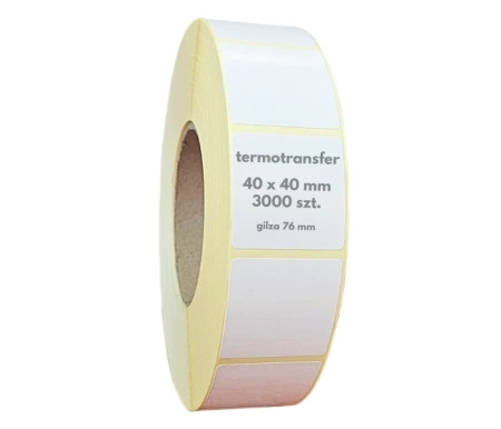 40x40mm etykiety 3000 szt. gilza 76 samoprzylepne termotransferowe białe