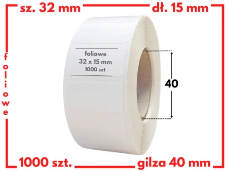 białe 32x15 mm etykiety FOLIOWE samoprzylepne 2000 szt gilza klej 40 akryl termotransferowe 