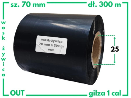 70x300 OUT kalka WOSKOWO-ŻYWICZNA taśma termotransferowa wosk żywica 70 mm 300 m czarna