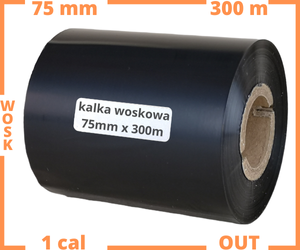 75x300 kalka WOSKOWA taśma termotransferowa wosk 75mm 300m czarna OUT