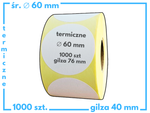 60 mm okrągłe etykiety termiczne 1000 szt. gilza 40 mm samoprzylepne białe