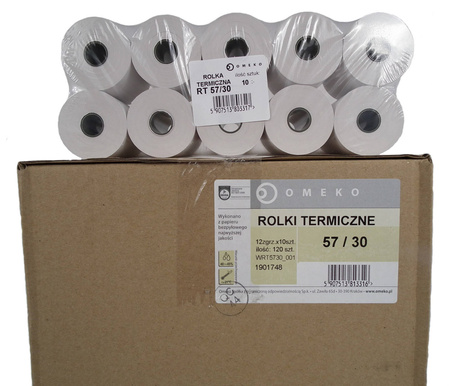 Rolki termiczne 57x30 do kasy fiskalnej 10 szt. 57mm / 30mb