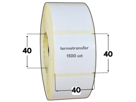 40x40 mm etykiety 1500 szt. gilza 40 samoprzylepne termotransferowe białe