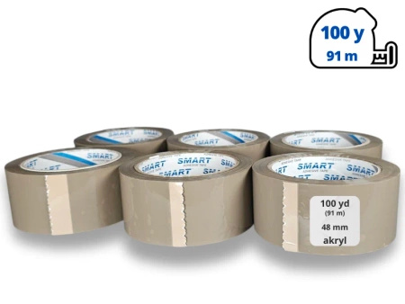 zgrzewka akryl 48mm x 100yd (91m) Smart BRĄZOWA taśma klejąca 48/100 pakowa 6 sztuk