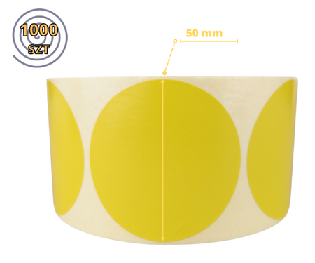 żółte fi 50 mm etykiety TERMOTRANSFEROWE samoprzylepne 1000 szt.