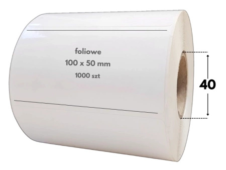 białe 100x50 mm etykiety FOLIOWE 1000 szt. gilza 40 mm termotransfer