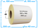 100x190 mm etykiety termiczne 300 szt. gilza 40 perforacja samoprzylepne białe 100*190