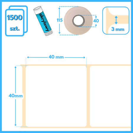 40x40 mm etykiety termiczne 1500 szt. samoprzylepne białe