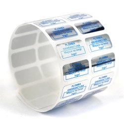 z_usl_nad_ 20x10 mm plomby gwarancyjne VOID SREBRNE nadruk NIEBIESKI 100 szt.