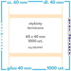 60x40 mm etykiety termiczne 1000 szt. klej ODLEPNY samoprzylepne białe