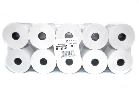 Rolki termiczne 57x40 do kasy fiskalnej 10 szt. 57mm / 40mb