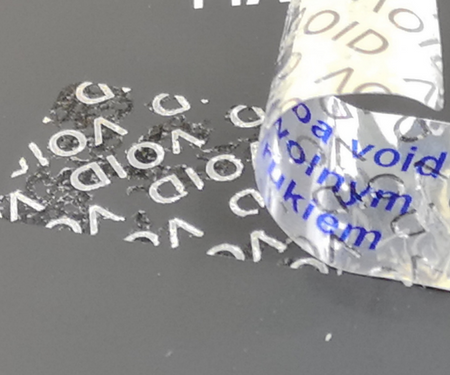 z_usl_nad_p 45x18 mm plomby gwarancyjne VOID SREBRNE nadruk NIEBIESKI 100 szt.