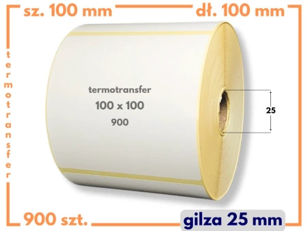 100x100 mm etykiety termotransferowe 900 szt. gilza 25 samoprzylepne białe naklejki 100/100