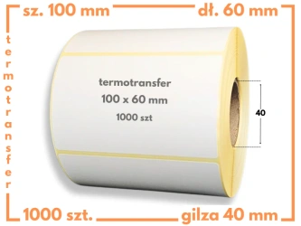 100x60 mm etykiety termotransferowe 1000 szt. gilza 40 samoprzylepne białe naklejki 100/60