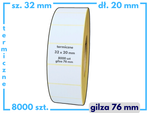 32x20 mm etykiety termiczne 8000 szt. gilza 76 samoprzylepne białe