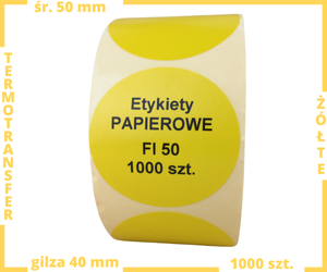 żółte fi 50 mm etykiety TERMOTRANSFEROWE samoprzylepne 1000 szt.