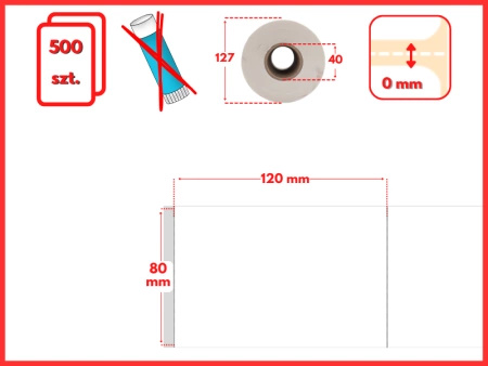 białe 80x120 mm etykiety FOLIOWE PET bezklejowe 500 szt gilza 40 termotransferowe