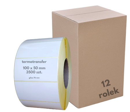 100x50 mm etykiety 3500 szt. gilza 76 samoprzylepne termotransferowe białe