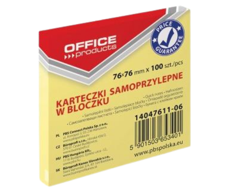 Bloczek karteczek samoprzylepnych żółtych 76x76 mm 100 szt. w bloczku