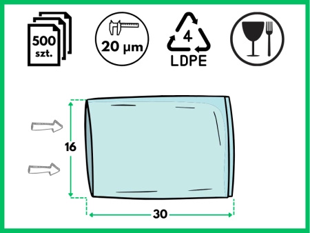 16x30 cm worki foliowe polietylenowe LDPE 160x300 mm przeźroczyste 500 szt