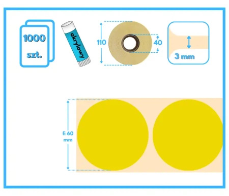 60 mm okrągłe etykiety termiczne 1000 szt. gilza 40 mm samoprzylepne żółte