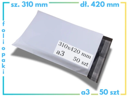 310 x 420 mm foliopaki a3 kurierskie koperty foliowe 50 sztuk