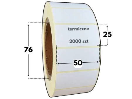 50x25 mm etykiety termiczne 2000 szt. gilza 40 akryl samoprzylepne białe 50*25