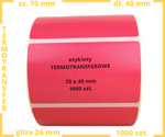 czerwone 70x40 mm etykiety TERMOTRANSFEROWE samoprzylepne 1000 szt.