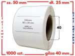białe 50x25 mm etykiety FOLIOWE 1000 szt. klej ODLEPNY
