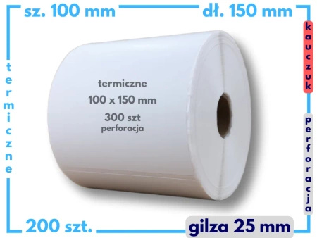 100x150 mm etykiety termiczne 200 szt. gilza 25 KAUCZUK samoprzylepne białe 100/150