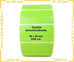 zielone 50x25 mm etykiety TERMOTRANSFEROWE samoprzylepne 2000 szt.