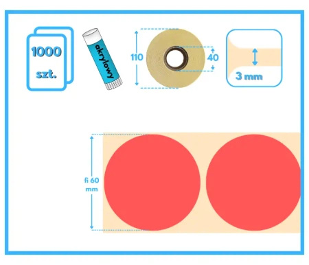 60 mm okrągłe etykiety termiczne 1000 szt. gilza 40 mm samoprzylepne czerwone