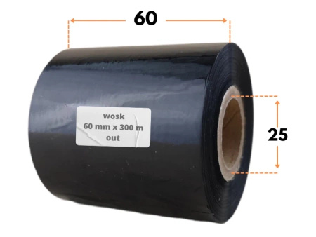 60x300 kalka WOSKOWA taśma termotransferowa wosk 60mm 300m czarna OUT