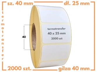 40x25 mm etykiety 2000 szt. gilza 40 samoprzylepne termotransferowe białe