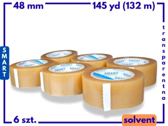 zgrzewka solvent 48mm x 145yd (132m) Smart BEZBARWNA taśma klejąca 48/145 pakowa 36 sztuk