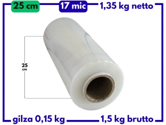 25 cm folia stretch 1,5 kg brutto (1,35 kg netto) przeźroczysta 17 mic - strecz transparentny mocny i wydajny