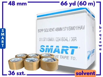 karton solvent 48mm x 66yd (60m) Smart BRĄZOWA taśma klejąca 48/66 pakowa 36 sztuk