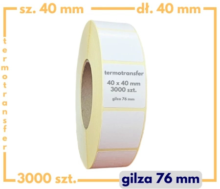 40x40mm etykiety 3000 szt. gilza 76 samoprzylepne termotransferowe białe