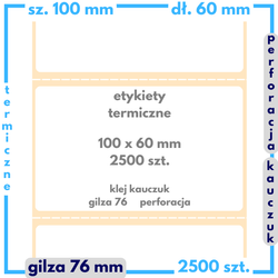 100x60 mm etykiety termiczne 2500 szt. HOT MELT samoprzylepne białe