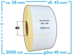 58x43 mm etykiety termiczne 2000 szt. gilza 40 akryl samoprzylepne białe 58*43