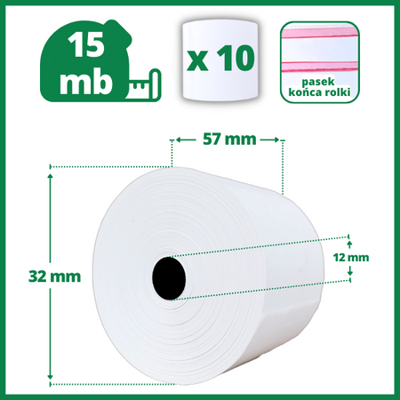Rolki termiczne 57x15 do kasy fiskalnej 10 szt. 57mm / 15mb