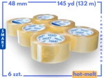 zgrzewka hotmelt 48mm x 145yd (132m) smart BEZBARWNA taśma klejąca 48/145 pakowa 6 sztuk