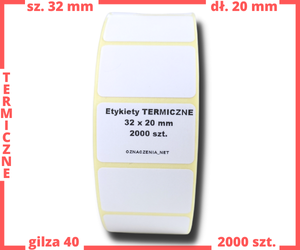 32x20 mm etykiety termiczne 2000 szt. samoprzylepne białe