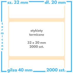 32x20 mm etykiety termiczne 2000 szt. samoprzylepne białe
