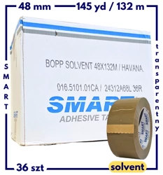 36 szt karton 145 yd x 48 mm (132 m) KAUCZUK (solvent) taśma pakowa SMART BRĄZOWA 48*132