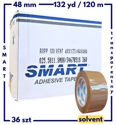 36 szt karton 145 yd x 48 mm (132 m) KAUCZUK (solvent) taśma pakowa SMART BRĄZOWA 48*132