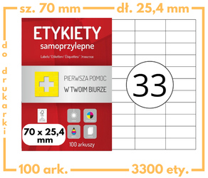 Etykiety 70x25 mm w arkuszach A4 - 3300 etykiet samoprzylepnych uniwersalnych do drukarek biurowych